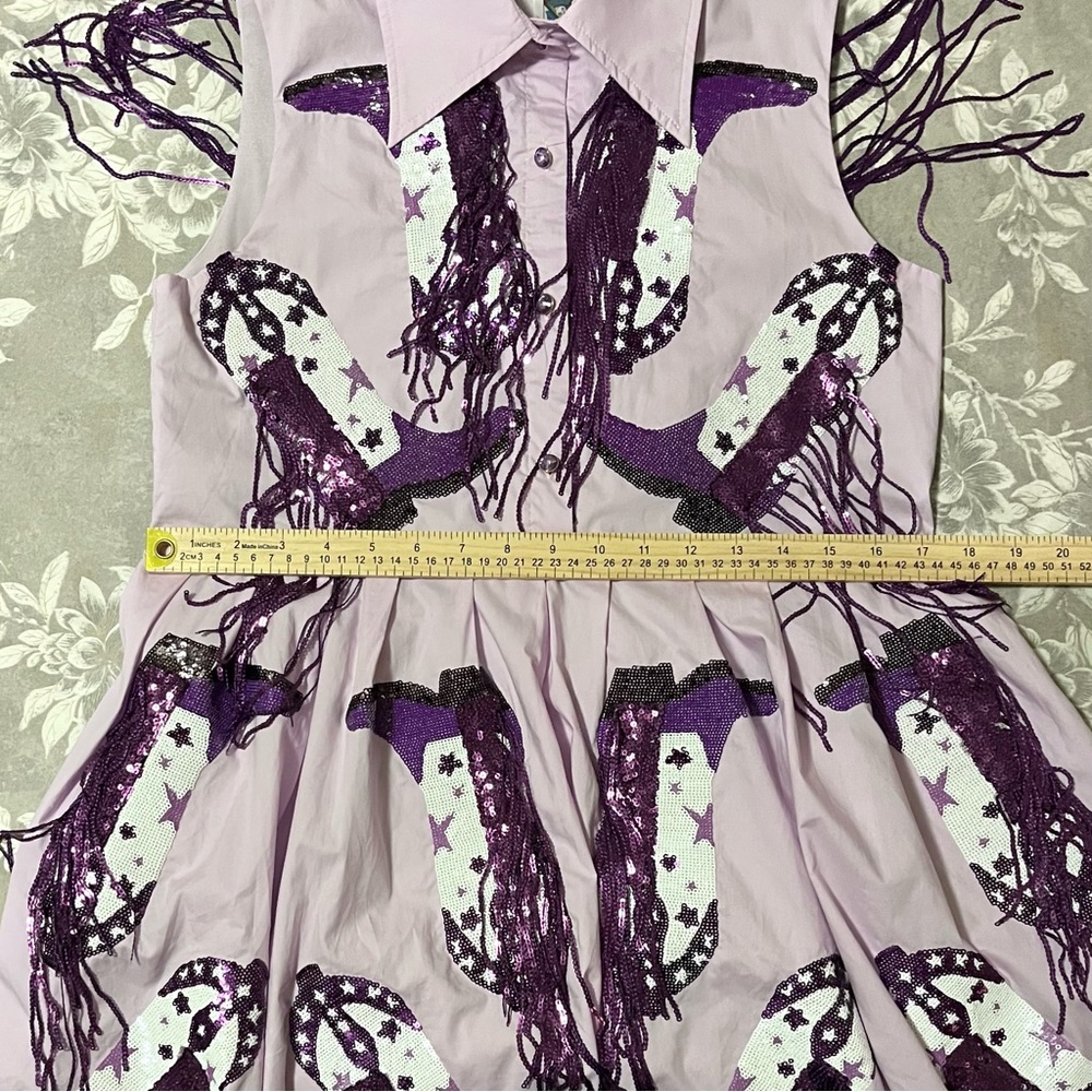 Queen of Sparkles Dress Purple Sequin Cowboy Boot Fringe XS Mini Fairy Pockets - Picture 13 of 15